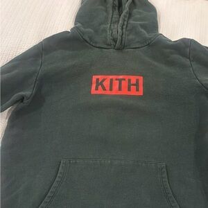 Kith Forest Green Hoodie with Vibrant Red Logo